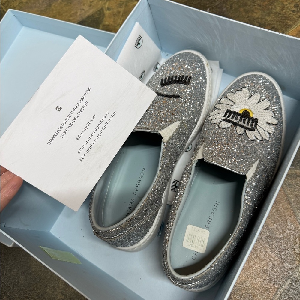 Chiara Ferragni Silver Glitter Flats